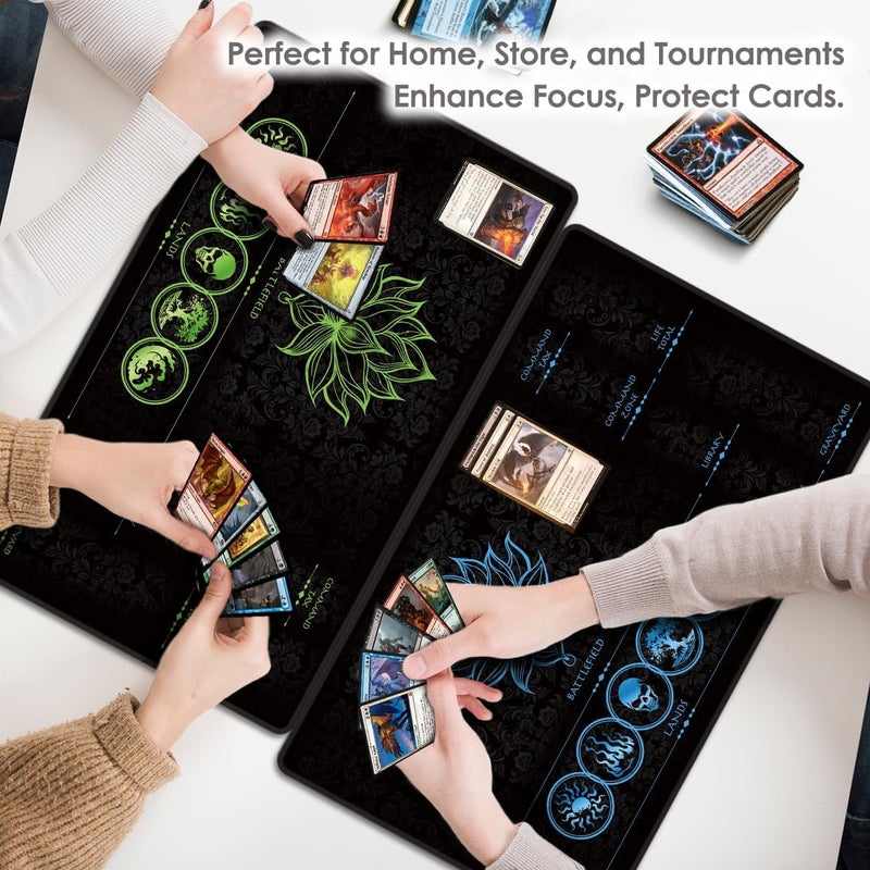 FROGIGO MTG Playmat with Play Zones – Magic Play mat Card Game Mat for Magic The Gathering, Lotus & Basic Lands Design, 24x14 inch, Stitched Edge, Non-Slip Base with Prismatic Playmat Tube-Blue Zone - Image 5
